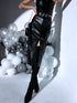 Black imitation leather LONG skirt with insulation T50-24